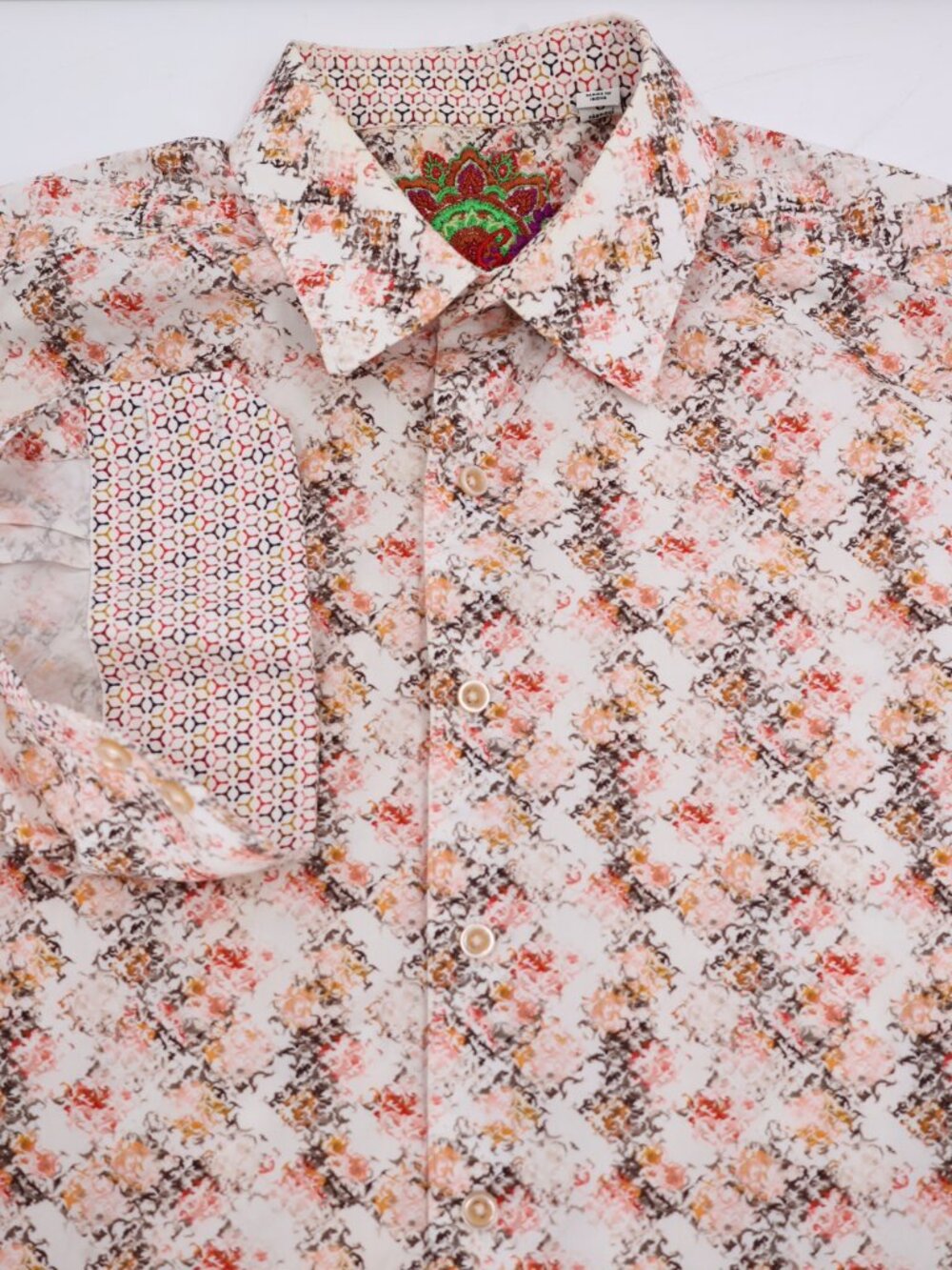 Robert Graham Shirt Mens Large watercolor flip cuff Classic Fit Cotton Button Up
